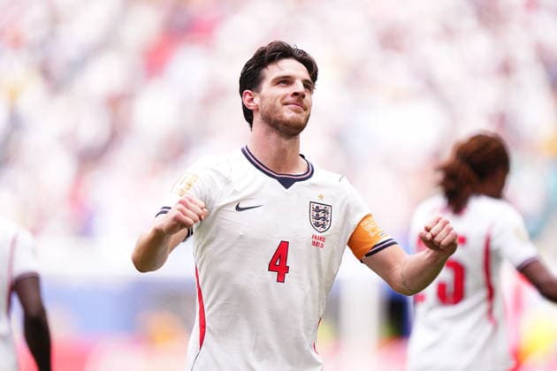 France v England - 2026 FIFA World Cup, WM, Weltmeisterschaft, Fussball - Bronze Final MIAMI GARDENS, FLORIDA - JULY 18: Declan Rice of England celebrates after scoring his team s first goal during the 2026 FIFA World Cup bronze-final match between France and England at Miami Stadium in Miami Gardens, Florida, United States, on July 18, 2026. Jose Hernandez Anadolu Florida United States. Editorial use only. Please get in touch for any other usage.  Copyright: x2026xAnadoluxJosexHernandezx
