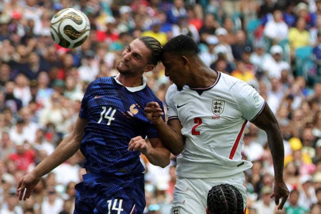 FIFA World Cup, WM, Weltmeisterschaft, Fussball 2026 3rd place playoff - France vs England Ezri Konsa of England (R) scores the 0-2 goal during the FIFA World Cup 2026 3rd place playoff match France against England, in Miami, Florida, USA, 18 July 2026. MIAMI United States  Copyright: xCRISTOBALxHERRERA-ULASHKEVICHx
