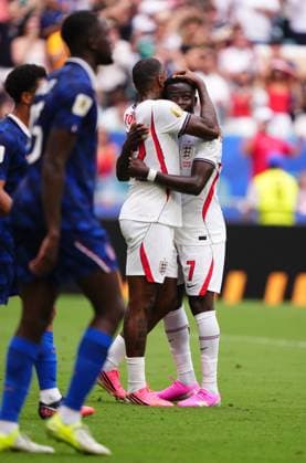 France v England - 2026 FIFA World Cup, WM, Weltmeisterschaft, Fussball - Bronze Final MIAMI GARDENS, FLORIDA - JULY 18: Bukayo Saka of England celebrates after scoring his team s third goal with teammate Ivan Toney of England during the 2026 FIFA World Cup bronze-final match between France and England at Miami Stadium in Miami Gardens, Florida, United States, on July 18, 2026. Jose Hernandez Anadolu Florida United States. Editorial use only. Please get in touch for any other usage.  Copyright: x2026xAnadoluxJosexHernandezx