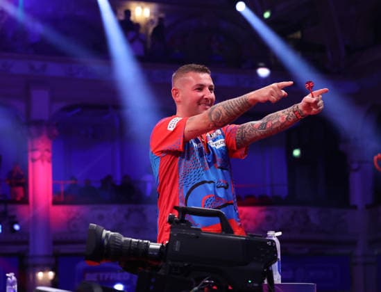 World Matchplay Darts 2026 Nathan Aspinall during the 2026 World Matchplay darts at Winter Gardens, Blackpool, UK on 18 July 2026. Blackpool Winter Gardens UK Editorial use only , Copyright: xChrisxSargeantx PSI-24525-0119