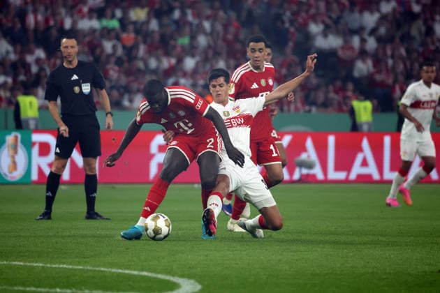 23 05 26 DFB Cup Final 2026 FC Bavaria Munich VfB Stuttgart Germany, Berlin, 23 05 2026, Soccer, Season 2025 2026, DFB Cup Final 2026 Berlin, FC Bavaria Munich VfB Stuttgart v l Dayot Upamecano FC Bavaria Munich , Chema Andres VfB Stuttgart