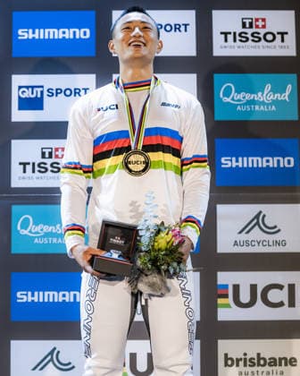 2026 UCI BMX Racing World Championships Picture by Alex Whitehead SWpix.com - 19 07 2026 - Cycling - 2026 UCI BMX Racing World Championships - Brisbane SX International BMX Centre, Brisbane, Australia - Men Junior Podium - Lucas Zhou of Canada wins Gold Brisbane Brisbane SX International BMX Centre Australia Copyright: x xSWpix.comx(t axPhotographyxHubxLtd)xAlexxWhitehead SWpix.comx SWP-3030-15033
