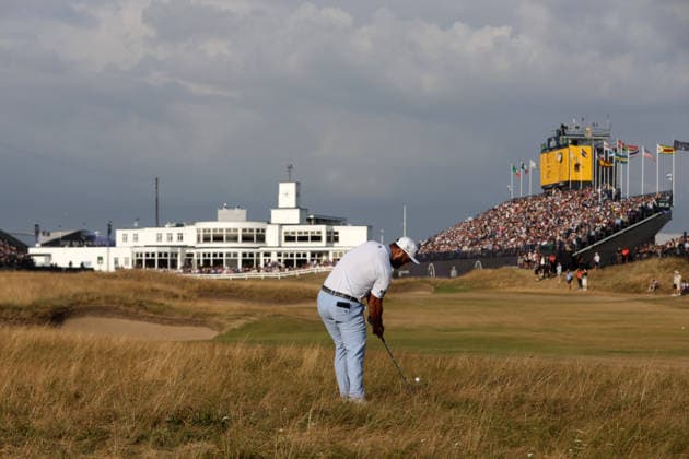 RECORD DATE NOT STATED 18th July 2026; Royal Birkdale Golf Club, Southport, Merseyside, England; The Open Championship Round Three; Jon Rahm (ESP) plays his second shot to the 18th green DavidxBlunsden