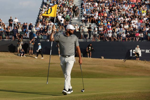 RECORD DATE NOT STATED 18th July 2026; Royal Birkdale Golf Club, Southport, Merseyside, England; The Open Championship Round Three; Scottie Scheffler (USA) takes the flag out of the hole at the 18th green DavidxBlunsden