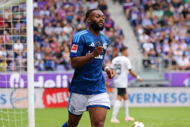 19.07.2026, xtgx, Fussball - Testspiel Erzgebirge Aue - FC Schalke 04 v.l. Moussa Sylla (Schalke, 9) Jubel, Torjubel, jubelt ueber das Tor, celebrate the goal, celebration (DFL DFB REGULATIONS PROHIBIT ANY USE OF PHOTOGRAPHS as IMAGE SEQUENCES and or QUASI-VIDEO) Aue *** July 19, 2026, xtgx, Soccer Friendly: Erzgebirge Aue vs. FC Schalke 04, featuring Moussa Sylla of Schalke, 9 celebrations, Goal celebration, celebrating the goal, DFL and DFB regulations prohibit any use of photographs as image sequences and or quasi-video. Aue