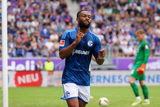 19.07.2026, xtgx, Fussball - Testspiel Erzgebirge Aue - FC Schalke 04 v.l. Moussa Sylla (Schalke, 9) Jubel, Torjubel, jubelt ueber das Tor, celebrate the goal, celebration (DFL DFB REGULATIONS PROHIBIT ANY USE OF PHOTOGRAPHS as IMAGE SEQUENCES and or QUASI-VIDEO) Aue *** July 19, 2026, xtgx, Soccer Friendly: Erzgebirge Aue vs. FC Schalke 04, featuring Moussa Sylla of Schalke, 9 celebrations, Goal celebration, celebrating the goal, DFL and DFB regulations prohibit any use of photographs as image sequences and or quasi-video. Aue