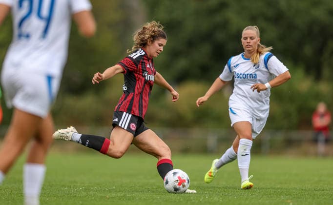 GER, Frankfurt, Eintracht Frankfurt vs SC Sand, Vorbereitung, Fussball, DFB, Spielzeit 2026 2027, Sportanlage Goldstein, Testspiel im Bild: Noemi Ivelj (Eintracht Frankfurt Frauen 4), Maria Agerholm Olsen (SC Sand Frauen 10) DFB DFL REGULATIONS PROHIBIT ANY USE OF PHOTOGRAPHS AS IMAGE SEQUENCES AND OR QUASI-VIDEO, 19.07.2026 *** GER, Frankfurt, Eintracht Frankfurt vs. SC Sand, Preseason, Soccer, DFB, 2026–2027 Season, Goldstein Sports Complex, Friendly Match: Photo by Noemi Ivelj, Eintracht Frankfurt Women’s Team 4, Maria Agerholm Olsen, SC Sand Women’s Team 10. DFB and DFL regulations prohibit any use of photographs as image sequences and or quasi-video. July 19, 2026 Copyright: HMBxMedia HendrikxHamelau