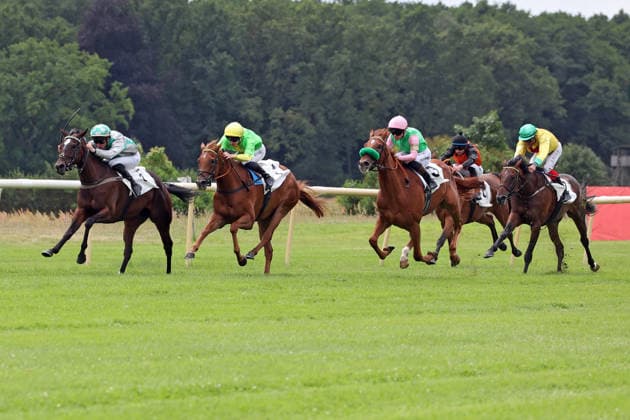19.07.2026, Hoppegarten, Brandenburg, GER - Dancing Lips mit Rene Piechulek gewinnt. Galopprennbahn Hoppegarten. () 260719D700HOPPEGARTEN.JPG *** July 19, 2026, Hoppegarten, Brandenburg, GER Dancing Lips, ridden by Rene Piechulek, wins at the Hoppegarten Racetrack 260719D700HOPPEGARTEN JPG