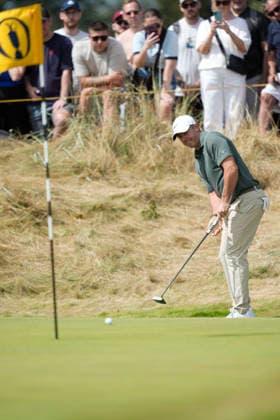 SOUTHPORT, ENGLAND - JULY 19: Rory McIlroy (NIR) putts on the first green during Round 4 of the 154th Open Championship at the Royal Birkdale Golf Club, Southport on July 19, 2026 in Merseyside, England The 154th British Open Championship