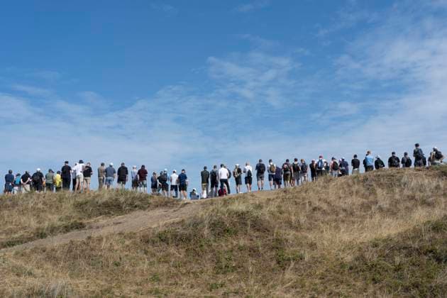 SOUTHPORT, ENGLAND - JULY 19: Spectators line the dunes during Round 4 of the 154th Open Championship at the Royal Birkdale Golf Club, Southport on July 19, 2026 in Merseyside, England The 154th British Open Championship