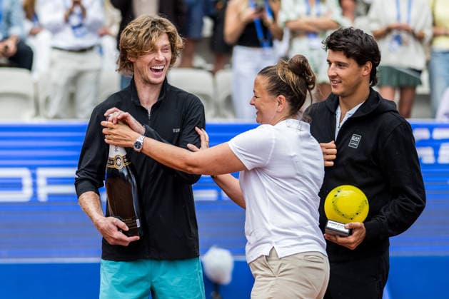 260719 Andrey Rublev of Russia and Luciano Darderi of Italy celebrate after men™s singles during day 7 of the Nordea Open on July 19, 2026 in Bastad. Photo: Niclas Jönsson BILDBYRAN COP 273 NO0430 tennis ATP, Tennis Herren 250 nordea open bbeng final jubel celebration *** July 19, 2026: Andrey Rublev of Russia and Luciano Darderi of Italy celebrate after the men’s singles match on day 7 of the Nordea Open on July 19, 2026 in Bastad. Photo by Niclas Jönsson, BILDBYRAN COP 273 NO0430 tennis ATP 250 Nordea Open men s singles final jubilation celebration  Copyright: NICLASxJÖNSSON BB260719NO089
