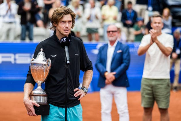 260719 Andrey Rublev of Russia with the trophy after winning men™s singles during day 7 of the Nordea Open on July 19, 2026 in Bastad. Photo: Niclas Jönsson BILDBYRAN COP 273 NO0430 tennis ATP, Tennis Herren 250 nordea open bbeng final *** July 19, 2026: Andrey Rublev of Russia with the trophy after winning the men’s singles title on day 7 of the Nordea Open on July 19, 2026 in Bastad. Photo by Niclas Jönsson, BILDBYRAN COP 273 NO0430 tennis ATP 250 Nordea Open men’s singles final  Copyright: NICLASxJÖNSSON BB260719NO095