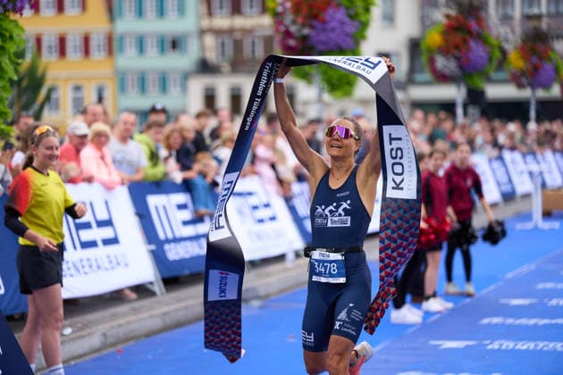 Hannah Graf (Mey Post-SV Tuebingen) laeuft als schnellste Frau ins Ziel. Tuebingen, 19.07.2026 Mey Generalbau Triathlon Tuebingen 19.07.2026 Tuebingen *** Hannah Graf Mey of Post SV Tübingen Crosses the Finish Line as the Fastest Woman Tübingen, July 19, 2026 Mey Generalbau Triathlon Tübingen July 19, 2026 Tübingen Copyright: xEibner-Pressefoto ThomasxDingesx EP_TDS