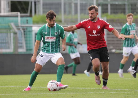 Duell zwischen Dardan Karimani (VfB Luebeck und Kaltenkirchens Taylan Guevenir )Fussball, Herren, Saison 2026 2027, SHFV-Pokal Achtelfinale, VfB Luebeck gegen Kaltenkirchener TS , 4-1 DFL REGULATIONS PROHIBIT ANY USE OF PHOTOGRAPHS AS IMAGE SEQUENCES AND OR QUASI-VIDEO. *** Showdown between Dardan Karimani of VfB Lübeck and Taylan Guevenir of Kaltenkirchen; Soccer, Men’s, 2026–2027 Season, SHFV Cup Round of 16, VfB Lübeck vs. Kaltenkirchener TS, 4–1. DFL regulations prohibit any use of photographs as image sequences and or quasi-video.