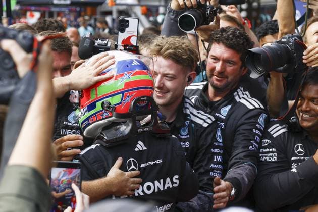 SPA - Andrea Kimi Antonelli (Mercedes-AMG PETRONAS Formula One Team) celebrates victory in the Belgian Grand Prix race at the Spa-Francorchamps circuit. SEM VAN DER WAL ANP xVIxANPxSportx xxANPxIVx 563842772 originalFilename: 563842772.jpg