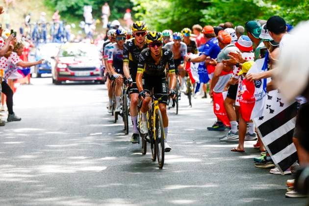 Tour de France 2026 Stage 15 PLATEAU DE SOLAISON, FRANCE - JULY 19 : Rider of Team Visma Lease a Bike in action during stage 15 of the 113rd edition of Tour de France an UCI World Tour 2.UWT cycling road race stage for Men Elite of 184 km with start in Champagnole and finish in Plateau de Solaison on July 19, 2026 in Plateau de Solaison, France, 19 07 2026 Plateau de Solaison France  Copyright: xLucaxBettinix
