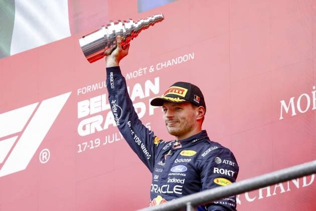 SPA - Max Verstappen (Oracle Red Bull Racing) on the podium with the third-place trophy after the Belgian Grand Prix race at the Spa-Francorchamps circuit. SEM VAN DER WAL ANP xVIxANPxSportx xxANPxIVx 563843405 originalFilename: 563843405.jpg