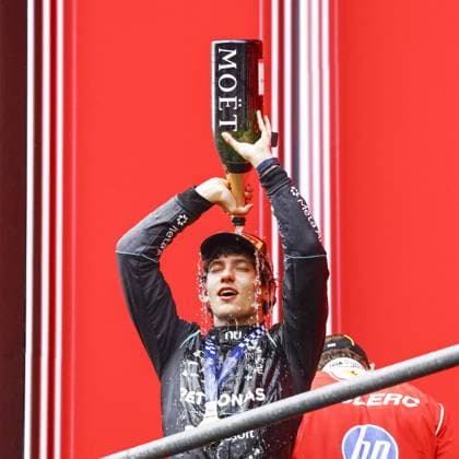 SPA - Andrea Kimi Antonelli (Mercedes-AMG PETRONAS Formula One Team) celebrates the victory on the podium after the Belgian Grand Prix race at the Spa-Francorchamps circuit. SEM VAN DER WAL ANP xVIxANPxSportx xxANPxIVx 563843745 originalFilename: 563843745.jpg