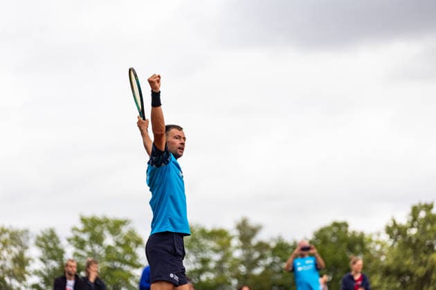 19.07.2026, GER, Tennis, Maenner, Saison 26, 2. Bundesliga Sued, TC Ruhla 92 e.V. - TC RW MRH Trowe Sprendlingen Michael Hopp gewinnt gegen Marte Volkusz 99092 Erfurt Trainingsplatz Turnierplatz Anlage des TC Erfurt 93 e.V. Thueringen Deutschland *** July 19, 2026, GER, Tennis, Men, Season 26, 2nd Bundesliga South, TC Ruhla 92 e.V. vs. TC RW MRH Trowe Sprendlingen, Michael Hopp defeats Marte Volkusz 99092 Erfurt, practice court, tournament court, TC Erfurt 93 e.V. facility, Thuringia, Germany