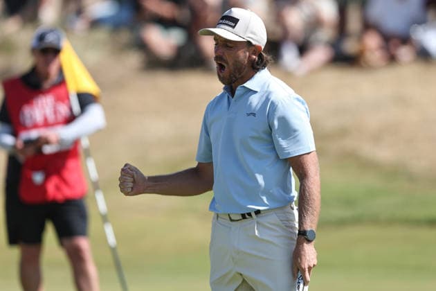 RECORD DATE NOT STATED 19th July 2026; Royal Birkdale Golf Club, Southport, Merseyside, England; The Open Championship Final Day; Tommy Fleetwood (ENG) celebrates after his birdie on the 8th hole DavidxBlunsden