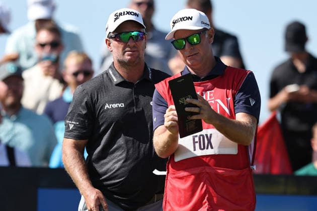 RECORD DATE NOT STATED 19th July 2026; Royal Birkdale Golf Club, Southport, Merseyside, England; The Open Championship Final Day; Ryan Fox (NZ) consults his caddie at the 9th hole DavidxBlunsden
