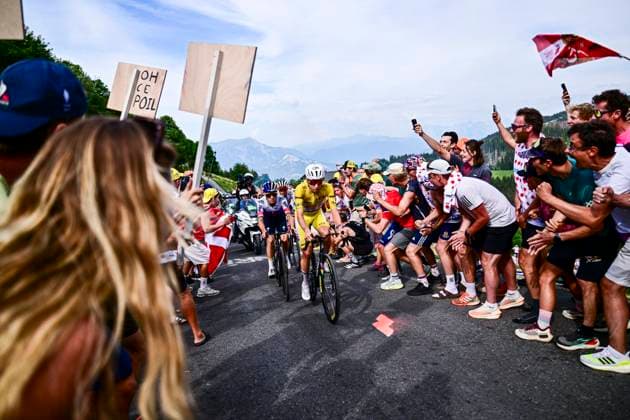 Tour de France 2026 Stage 15 PLATEAU DE SOLAISON, FRANCE - JULY 19 : Pogacar Tadej (SLO) of UAE Team Emirates XRG and Evenepoel Remco (BEL) of Red Bull BORA Hansgrohe in action during stage 15 of the 113rd edition of Tour de France an UCI World Tour 2.UWT cycling road race stage for Men Elite of 184 km with start in Champagnole and finish in Plateau de Solaison on July 19, 2026 in Plateau de Solaison, France, 19 07 2026 Plateau de Solaison France  Copyright: xPeterxDexVoechtx