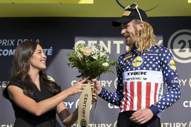 American Quinn Simmons of Lidl-Trek pictured on the podium after stage 15 of the 2026 Tour de France cycling race, a stage of 184km from Champagnole to Plateau de Solaison, on Sunday 19 July 2026. The 113th edition of the Tour de France starts on Saturday 4 July in Barcelona, Spain, and will finish in Paris, France on the 26th of July. DAVIDxPINTENS  x181489510x