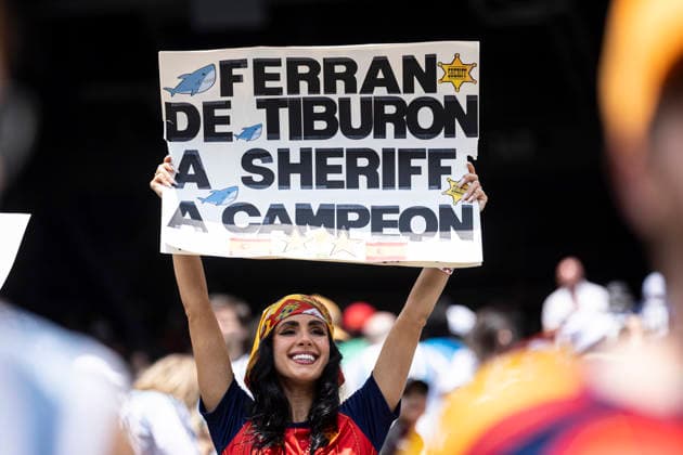 FOOTBALL : Argentine vs Espagne Finale de la Coupe du Monde FIFA 2026. New York New Jersey Stadium, East Rutherford, New Jersey, Etats-Unis. 19 07 2026. Ambiance avec les supporters de l Ã quipe de Spain  Copyright: xelyxandroxcegarrax