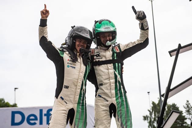MOTORSPORTS - Rally - WRC, Motorsport Rallye, WM Delfi Rally Estonia Photo by IPA ABACAPRESS.COM86815157 - Driver Robert Virves and Co-Driver Viilo Jakko of Team Toksport WRT 2, driving a äkoda Fabia RS Rally2 WRC2, celebrate their final podium finish at the FIA World Rally Championship (WRC) Delfi Rally Estonia 2026 on July 19 in Tartu, Estonia Estonia Estonia  Copyright: xIPAxSport ABACAx