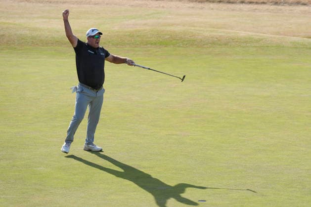 SOUTHPORT, ENGLAND - JULY 19: Ryan Fox (NZ) celebrates after he holes the winning put on the 72nd hole to win the 154th Open Championship at the Royal Birkdale Golf Club, Southport on July 19, 2026 in Merseyside, England The 154th British Open Championship