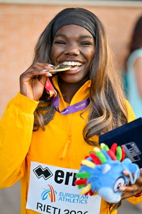Delisha Benelisa DOMINGOS (Germany, TuS Lichterfelde, 110m Huerden)2 ITA, European Athletics U18 Championships, Athletics, 19.07.2026, Jan Papenfuss ITA, European Athletics U18 Championships, Athletics, 19.07.2026, *** Delisha Benelisa DOMINGOS, Germany, TuS Lichterfelde, 110m Hurdles 2 ITA, European Athletics U18 Championships, Athletics, July 19, 2026, Jan Papenfuss ITA, European Athletics U18 Championships, Track and Field, July 19, 2026, Copyright: xx