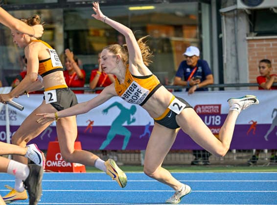 Sanja KROPF (Germany, TSV Burghaslach, Medlay Staffel); Amke BOLTEN (Germany, MTV Aurich von 1862 e.V., 400m) ITA, European Atheltics U18 Championships, Athletics, 19.07.2026, ITA, European Atheltics U18 Championships, Athletics, 19.07.2026, *** Sanja KROPF (Germany), TSV Burghaslach, Medley Relay; Amke BOLTEN (Germany), MTV Aurich von 1862 e.V., 400m (ITA), European Athletics U18 Championships, Athletics, July 19, 2026, ITA, European Athletics U18 Championships, Athletics, July 19, 2026, Copyright: xEibnerxPressefoto JanxPapenfussx EP_JPS