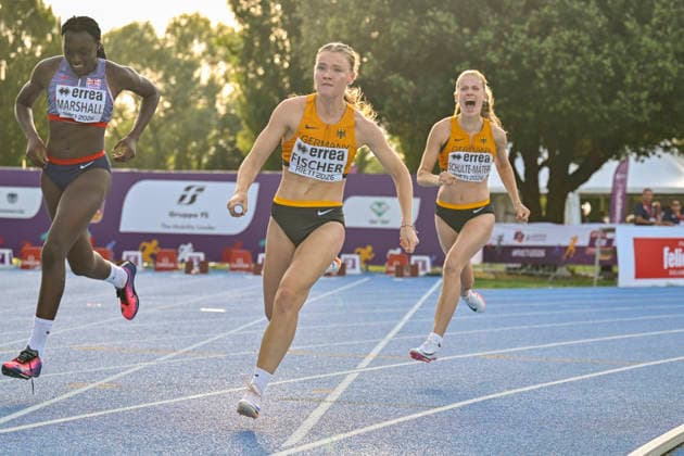 Lisa FISCHER (Germany, TSG Niefern, Medley Staffel); Sonja SCHULTE-MAETER (Germany, Eintracht Frankfurt e.V., Medley Staffel) ITA, European Athletics U18 Championships, Athletics, 19.07.2026, Jan Papenfuss ITA, European Athletics U18 Championships, Athletics, 19.07.2026, *** Lisa FISCHER, Germany, TSG Niefern, Medley Relay; Sonja SCHULTE MAETER, Germany, Eintracht Frankfurt e.V., Medley Relay; ITA, European Athletics U18 Championships, Athletics, July 19, 2026, Jan Papenfuss (ITA), European Athletics U18 Championships, Athletics, July 19, 2026, Copyright: xx