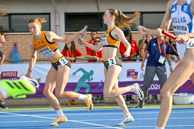 Sanja KROPF (Germany, TSV Burghaslach, Medlay Staffel); Amke BOLTEN (Germany, MTV Aurich von 1862 e.V., 400m) ITA, European Atheltics U18 Championships, Athletics, 19.07.2026, ITA, European Atheltics U18 Championships, Athletics, 19.07.2026, *** Sanja KROPF (Germany), TSV Burghaslach, Medley Relay; Amke BOLTEN (Germany), MTV Aurich von 1862 e.V., 400m (ITA), European Athletics U18 Championships, Athletics, July 19, 2026, ITA, European Athletics U18 Championships, Athletics, July 19, 2026, Copyright: xEibnerxPressefoto JanxPapenfussx EP_JPS