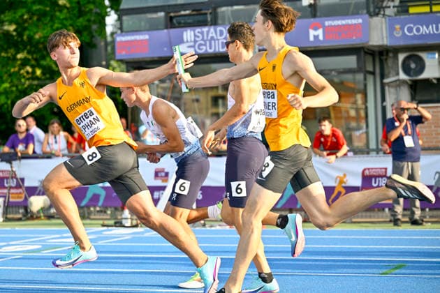 Jonathan PERNER (Germany, Recklinghaeuser LC, Medley Staffel); Niklas STEPHAN (Germany, SV Lok Blankenburg 1949, 400m) ITA, European Atheltics U18 Championships, Athletics, 19.07.2026, ITA, European Atheltics U18 Championships, Athletics, 19.07.2026, *** Jonathan PERNER, Germany, Recklinghäuser LC, Medley Relay; Niklas STEPHAN, Germany, SV Lok Blankenburg 1949, 400m; ITA, European Athletics U18 Championships, Athletics, July 19, 2026, ITA, European Athletics U18 Championships, Athletics, July 19, 2026, Copyright: xEibnerxPressefoto JanxPapenfussx EP_JPS