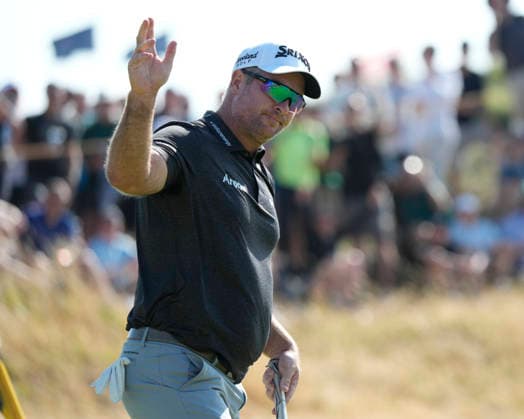 SOUTHPORT, ENGLAND - JULY 19: Ryan Fox (NZ) salutes the fans after holing a putt on the 13th green during Round 4 of the 154th Open Championship at the Royal Birkdale Golf Club, Southport on July 19, 2026 in Merseyside, England The 154th British Open Championship