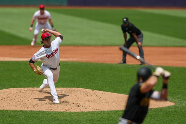 July 19, 2026: Cleveland Guardians hitting coach Grant Fink (56) throws a pitch during the second inning of the Major League Baseball game between the Pittsburgh Pirates and Cleveland Guardians at Progressive Field in Cleveland, Ohio. CSM Cleveland United States of America - ZUMAc04_ 20260719_zma_c04_014 Copyright: xBrianxFisherx