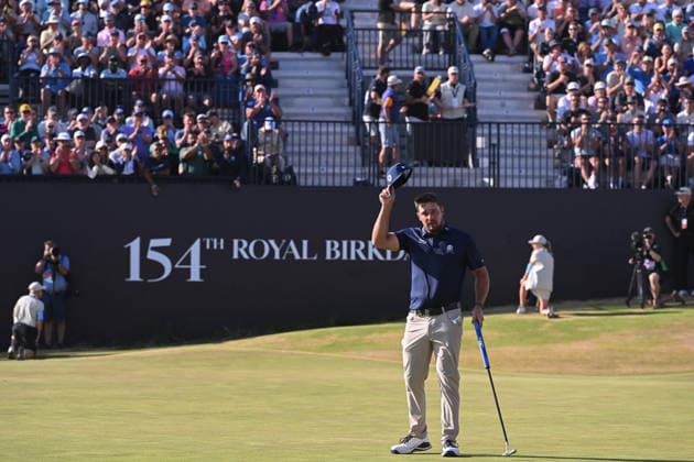 Bryson Dechambeau (USA) looks visibly upset after finishing his round on the 18th Green, as despite some fantastic support he suffered some horrible abuse accusing him of being a cheat 154th Open Golf Championships, Royal Birkdale, Southport, UK - 19 Jul 2026Southport Royal Birkdale United Kingdom  Copyright: xGreigxCowie Shutterstockx 16988299bs