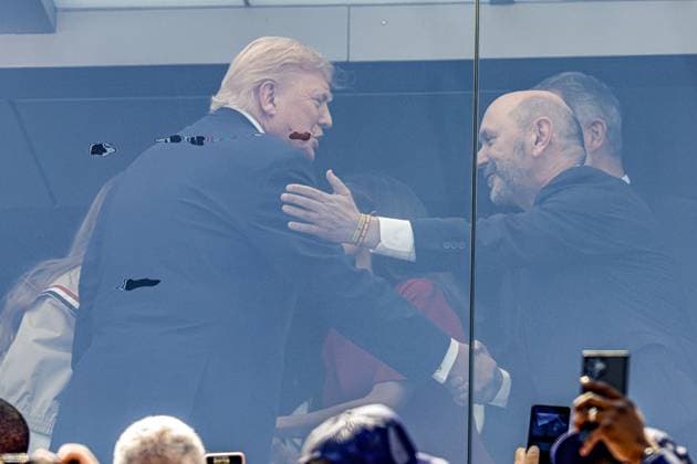 EAST RUTHERFORD, NEW JERSEY - (LR) United States President Donald Trump, Spain Football Federation President Rafael Louzan during the 2026 FIFA World Cup, WM, Weltmeisterschaft, Fussball final between Spain and Argentina at the New York New Jersey Stadium on July 19, 2026, in East Rutherford, New Jersey, United States. MAURICE VAN STEEN ANP World Cup Soccer 2026 xVIxANPxSportx xMauricexvanxSteenxIVx 563860118 originalFilename: 563860118.jpg