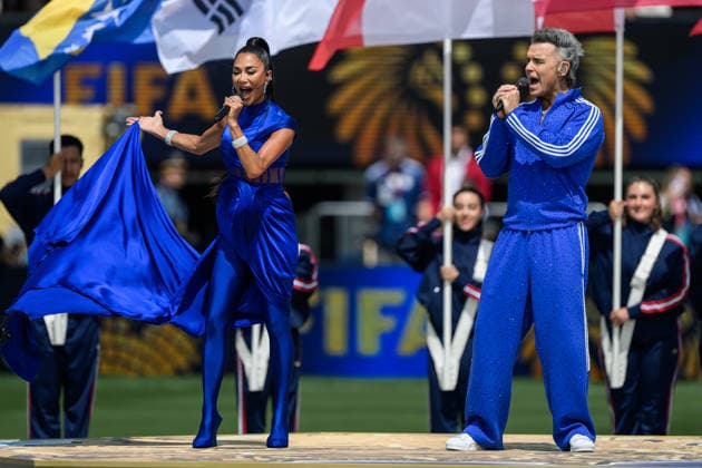 260719 Nicole Scherzinger and Robbie Williams perform ahead of the FIFA World Cup, WM, Weltmeisterschaft, Fussball 2026 final football match between Spain and Argentina on July 19, 2026 in East Rutherford, New Jersey. Photo: Joel Marklund BILDBYRAN kod JM JM0829 bbeng fotboll football soccer fotball vm fotbolls-vm fotball-vm fotbolls-vm 2026 fifa world cup 2026 final *** July 19, 2026: Nicole Scherzinger and Robbie Williams perform ahead of the 2026 FIFA World Cup final soccer match between Spain and Argentina on July 19, 2026 in East Rutherford, New Jersey. Photo by Joel Marklund. BILDBYRAN code JM JM0829 bbeng soccer football soccer World Cup soccer World Cup 2026 FIFA World Cup 2026 final  Copyright: JOELxMARKLUND BB260719JM023
