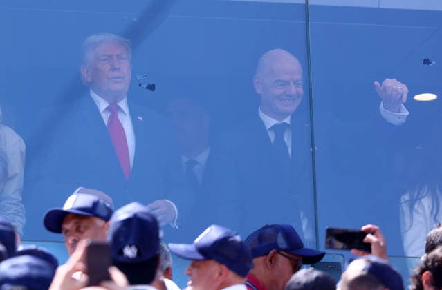 New Jersey, USA, 19th July 2026. President Trump (l) alongside FIFA President Gianni Infantino (r) during the Spain vs Argentina FIFA World Cup, WM, Weltmeisterschaft, Fussball final match at the Metlife Stadium, New Jersey. Picture credit should read: Paul Terry Sportimage EDITORIAL USE ONLY. No use with unauthorised audio, video, data, fixture lists, club league logos or live services. Online in-match use limited to 120 images, no video emulation. No use in betting, games or single club league player publications. SPI_032_PT_Spain_Argentina SPI-4862-0033