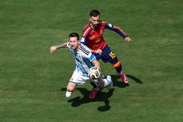 Lionel Messi of Argentina is challenged by Alex Baena of Spain during the FIFA World Cup, WM, Weltmeisterschaft, Fussball 2026 Final match between Spain and Argentina at Metlife Stadium, New Jersey, USA on 19 July 2026. Copyright: xPeterxDovganx 45290014