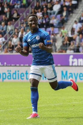 July 19, 2026, xtgx, Soccer Friendly Match, FC Erzgebirge Aue vs. FC Schalke 04 emspor, from left: Christian Gomis (Schalke), 7 celebrating, Goal celebration, celebrating the goal, DFL and DFB regulations prohibit any use of photographs as image sequences and or quasi-video Aue