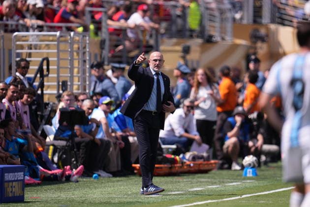Spain v Argentina - FIFA World Cup, WM, Weltmeisterschaft, Fussball 2026 - Final EAST RUTHERFORD, NEW JERSEY - JULY 19: Luis de la Fuente, head coach of Spain, reacts during the FIFA World Cup 2026 Final match between Spain and Argentina at New York New Jersey Stadium in East Rutherford, New Jersey, USA on July 19, 2026. Jose Hernandez Anadolu New Jersey United States. Editorial use only. Please get in touch for any other usage.  Copyright: x2026xAnadoluxJosexHernandezx