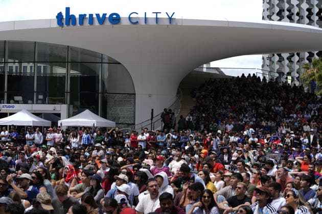 Watch party in San Francisco for Spain vs Argentina - FIFA World Cup, WM, Weltmeisterschaft, Fussball Final 2026 SAN FRANCISCO, CALIFORNIA - JULY 19: Fans of Spain and Argentina gather outside of Chase Center at Thrive City in San Francisco, California, United States on July 19, 2026 to watch the 2026 FIFA World Cup Final match between Spain vs Argentina which held at MetLife Stadium in New Jersey, USA. Tayfun Coskun Anadolu California United States. Editorial use only. Please get in touch for any other usage.  Copyright: x2026xAnadoluxTayfunxCoskunx