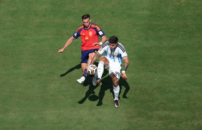 Fabian Ruiz (Spain) and Enzo Fernandez (Argentina) during Spain and Argentina, Final FIFA World Cup, WM, Weltmeisterschaft, Fussball 2026, New Jersey Stadium, New jersey, USA on July 19, 2026. Thor Wegner DeFodi Images. (Photo by DeFodi Images) - *** Fabian Ruiz (Spain) and Enzo Fernandez (Argentina) during the 2026 FIFA World Cup Final between Spain and Argentina at New Jersey Stadium, New Jersey, USA, on July 19, 2026. Photo by Thor Wegner, DeFodi Images