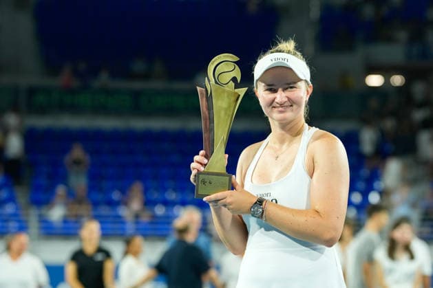 Vanda Pharmaceuticals Athens Open - Day 7 Winner and third seed Barbora Krejcikova (CZE) poses with the trophy following the Singles Final at the 2026 Vanda Pharmaceuticals Athens Open Women s tennis tournament at the Athens Olympic Tennis Centre in Athens, Greece. Athens Greece  Copyright: xOwenxHammondx originalFilename:hammond-2026vand260719_np1jb.jpg