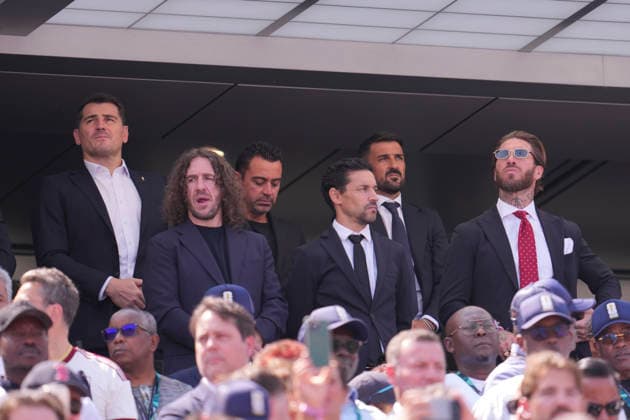 July 19, 2026, East Rutherford, New Jersey, United States: Xavi, David Villa, Iker Casillas, Carles Puyol, Jesus Navas, and Sergio Ramos attend during the FIFA World Cup, WM, Weltmeisterschaft, Fussball 2026 Final match between Spain and Argentina at New York New Jersey Stadium on July 19, 2026 in East Rutherford, United States. East Rutherford United States - ZUMAa181 20260719_zaa_a181_109 Copyright: xJosexBretonx