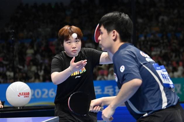 CHANGSHA, CHINA - JULY 19: Lin Shidong and Kuai Man compete against Yuan Licen and Wang Yidi in the Mixed Doubles Final match on day 7 of 2026 China National Table tennis, Tischtennis Championships on July 19, 2026 in Changsha, Hunan Province of China.  Copyright: xChinaxNewsxServicex 111655251530