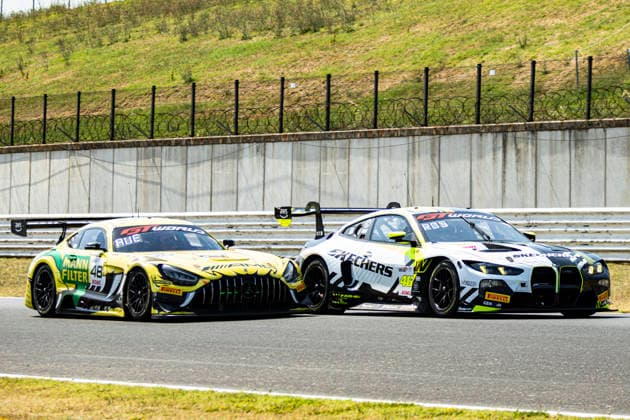 GT World Challenge Europe By AWS - Misano 2026 - Race 2 Max Hesse and Valentino Rossi drive the ( 46) BMW M4 GT3 EVO of Team WRT, and Lucas Auer and Maro Engel drive the ( 48) Mercedes-AMG GT3 EVO of Team Winward Racing during Race 2 of the fifth round of the GT World Challenge Europe by AWS at the Misano World Circuit - Marco Simoncelli in Misano, Italy, on July 19, 2026. Misano Italy Italy  Copyright: xFabioxPellicciax originalFilename:pelliccia-gtworldc260719_np5dx.jpg